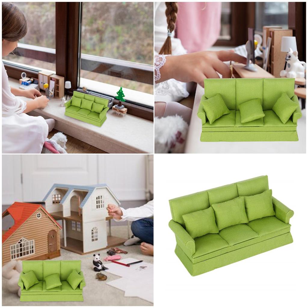 1/12 Scale Dollhouses Three-seat Miniature Couch Furniture Pretend Play for Kids Furniture Model for Dollhouses