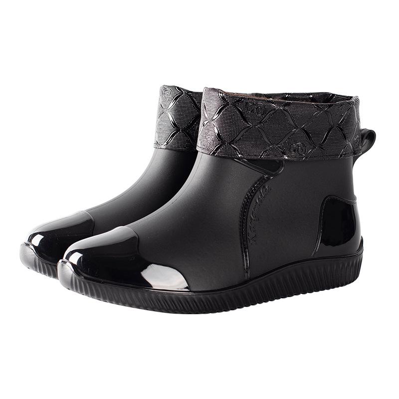 Мужские блестящие повседневные резиновые сапоги с низким верхом - Водонепроницаемая обувь на толстом низком каблуке