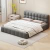 Upholstery Bed 140 X 190cm, Youth Bed, Double Bed with Soft Backrest, Flat Bed with Upholstery Border, Slatted Frame Linen, Gray