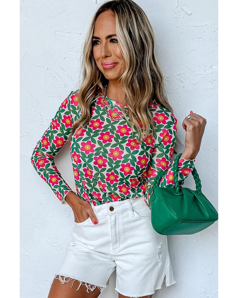 Azura Exchange Эластичный топ с длинными рукавами и цветочным принтом в стиле ретро