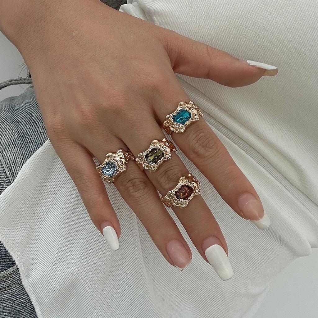 Сладкий крутой инс лава геометрический бриллиантовый набор набор колец с драгоценными камнями, персонализированное кольцо из жидкого сплава с глянцевым покрытием.