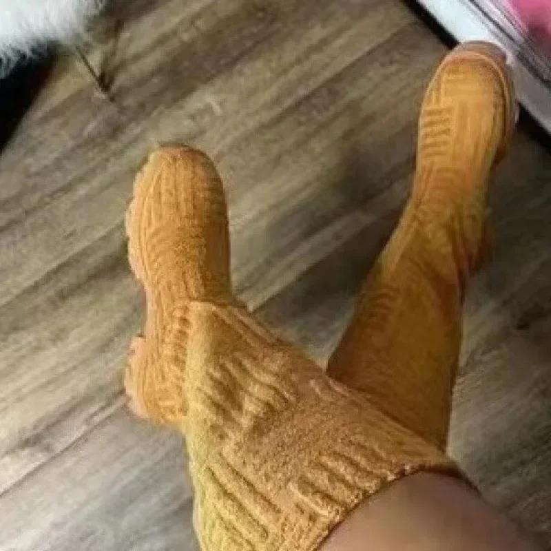 2024 Новые женские теплые зимние высокие сапоги Повседневные женские замшевые прогулочные ботинки Удобные модные ботинки на толстой подошве для подиума