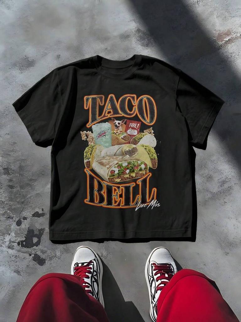 Мужская повседневная футболка Taco Bell, 220 г, 1 шт., графический принт, 100% хлопок, для любителей ресторанов.