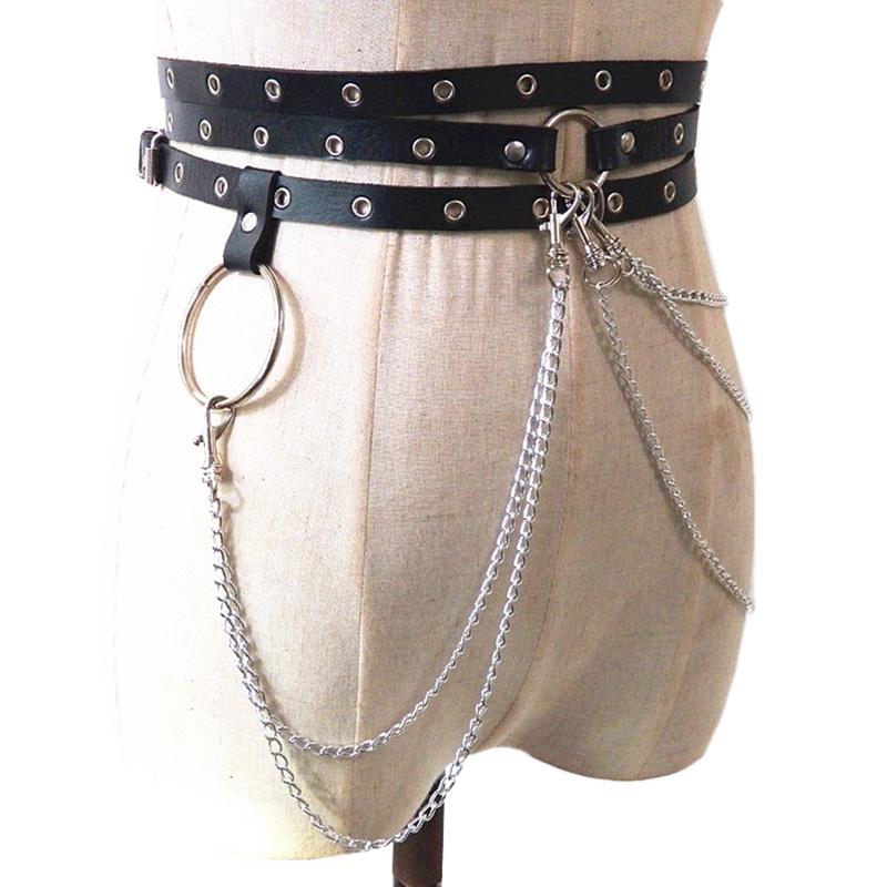 Панк-женщины искусственная кожа портупея ремень пояс для чулок обвязка цепь черный