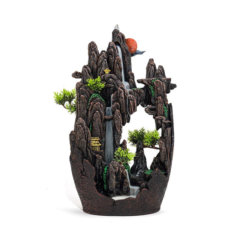 Creative Indoor Backflow Incense Burner: Mountain Stream Design with Agarwood & Sandalwood Aromatherapy for Home Decor