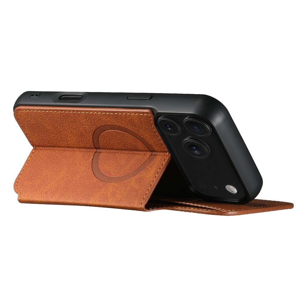 SUTENI J06 For iPhone 17 Pro Max Case Litchi Texture Leather Wallet Phone Shell Compatible with MagSafe