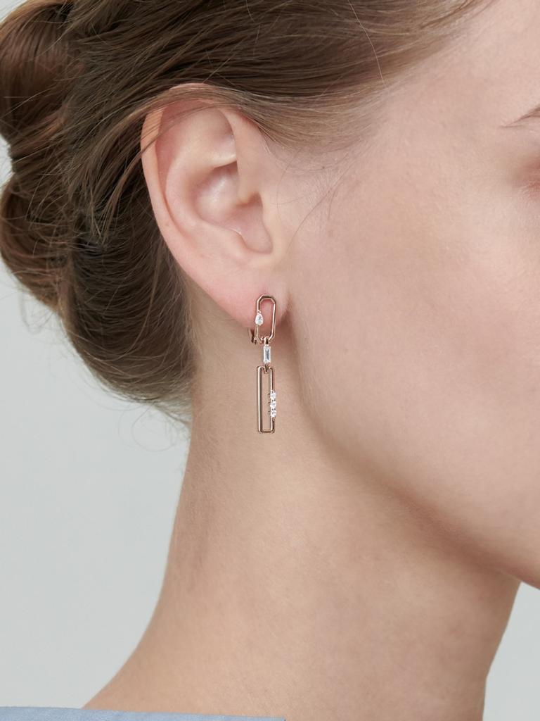 14K Square Cubic Drop Earrings (Gold Pin) ELGPEE389