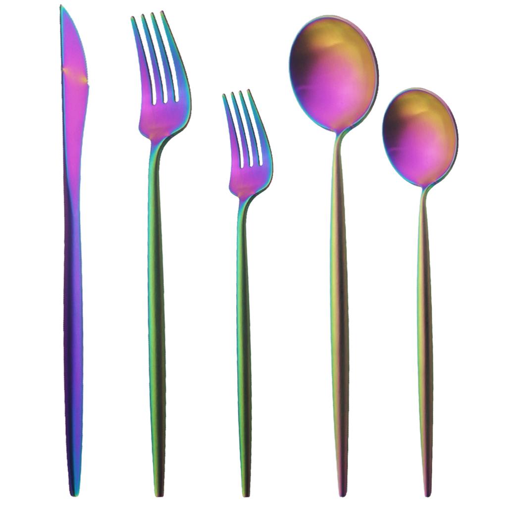 5 шт., матовая круглая ручка, серебро 18/10, набор столовых приборов из нержавеющей стали, нож, вилка, ложка, посуда, набор столовых приборов