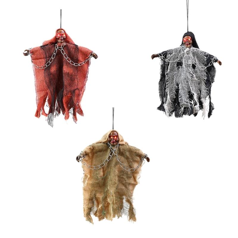 Witch Skeleton Hanging Ornament with Light up Eye Halloween Ghostly Witch Ceiling Decoration for Doorway Patios Garden