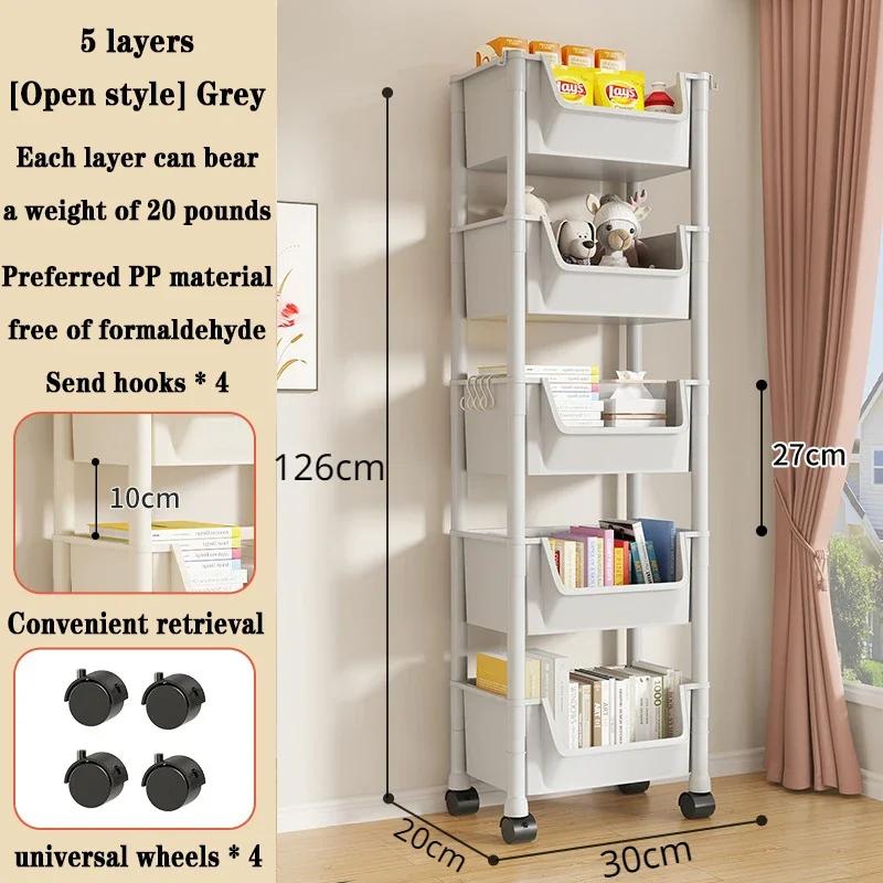 Trolley Bookshelf Kitchen Multi-Layer Storage Rack with Wheels Corner Narrow Slit Storage Cabinet Bathroom Mobile Display Shelf