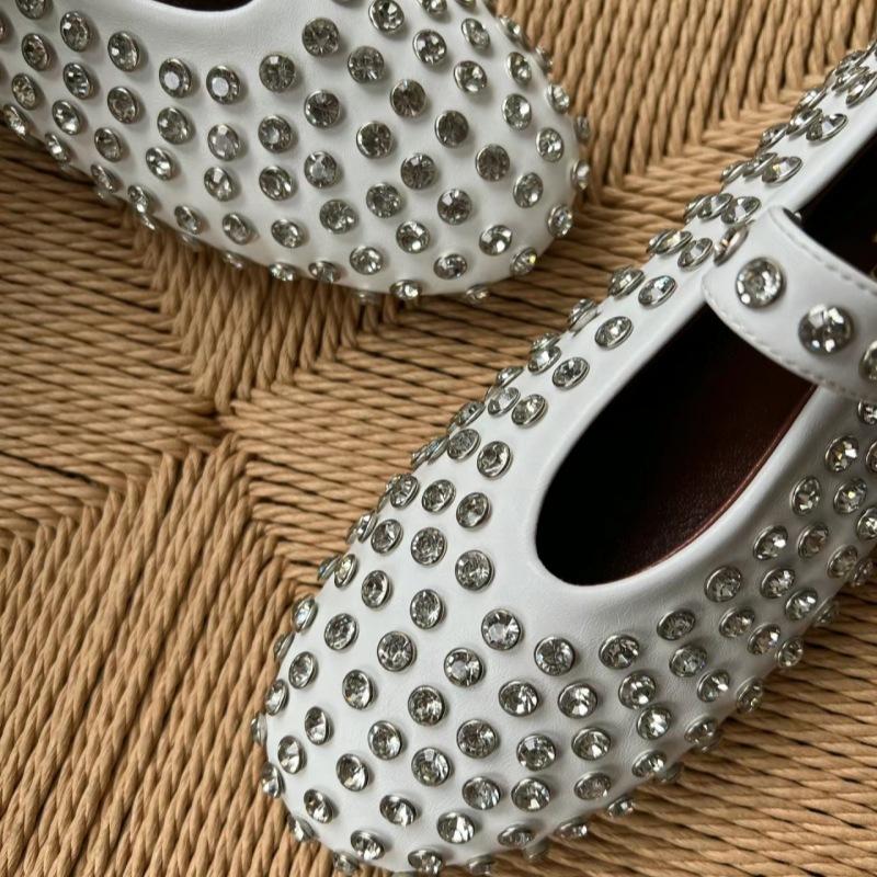 Stylish Studded Crystal Women's Mary Jane Fashion Flat Shoes Casual Soft Leather Comfortable Women Shoes