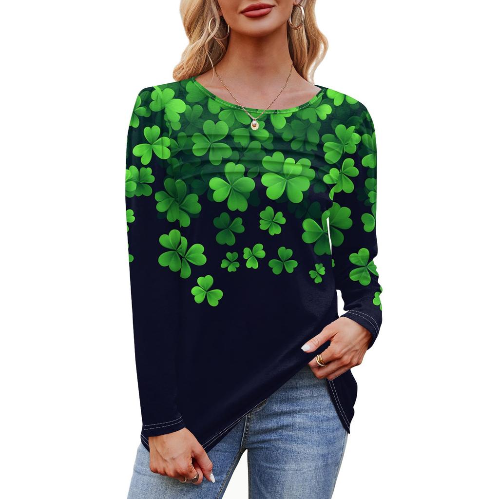 Женский свободный повседневный топ с круглым вырезом и длинными рукавами, модный топ