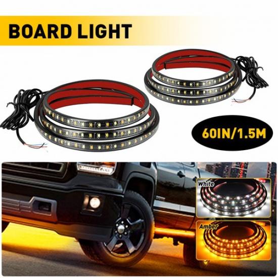 2X 60" Sequential Side Running Board LED Light Strips Amber+White Signal Step Up