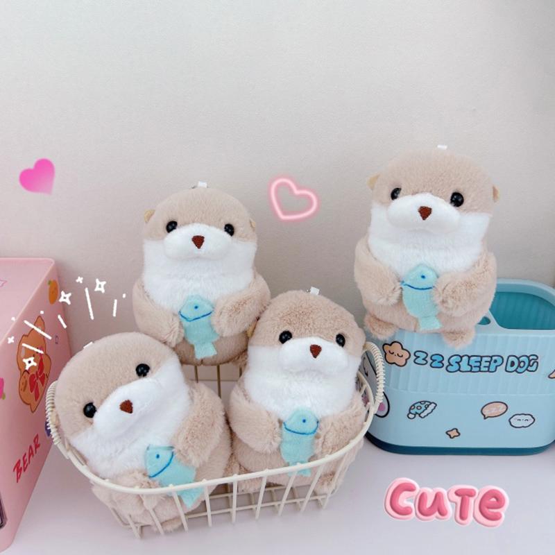 Милые выдры держат рыбу плюшевый брелок легкий подвесной кулон реквизит для школьной сумки рюкзак брелок для мальчиков девочек женщин мужчин