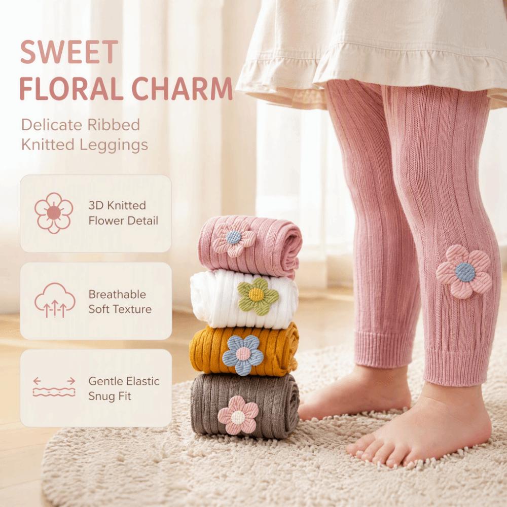 Knitted Girls Flower Leggings Ruffled Children Tights Sweet Kids Pantyhose Girl Baby