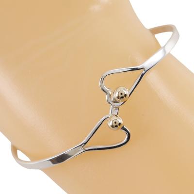 TIFFANY&Co. Браслет с застежкой-крючком, двойное сердце, серебро 925 пробы/желтое золото 14 карат, 5,3 г, женский, б/у