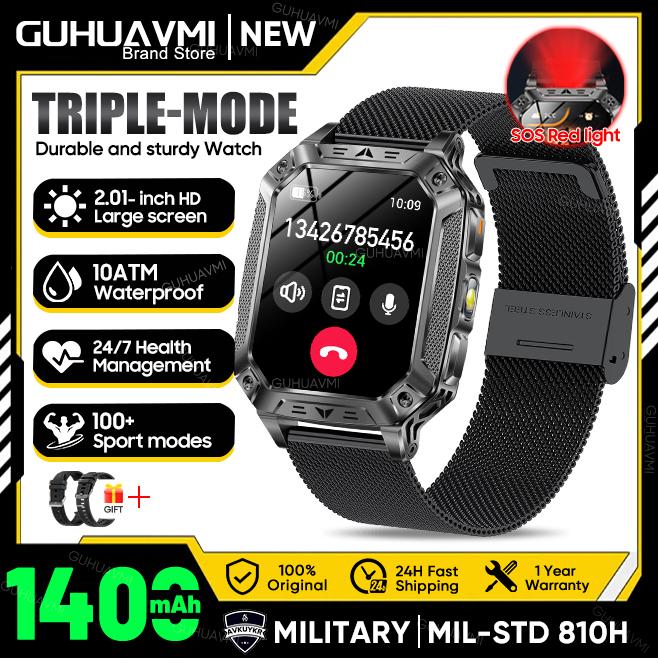 New Military 1400mAh Battery Smart Watch 2.01-inch AMOLED Screen LED Flashlight Waterproof BT Call Sports Smartwatch Men
