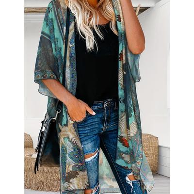 Женский кардиган-кимоно из шифона в стиле бохо, открытая передняя часть, пляжная накидка, повседневный праздничный стиль, верхняя одежда с защитой от солнца