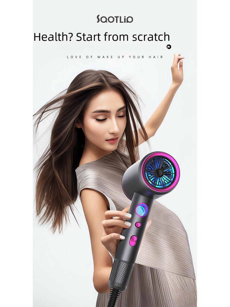 High-Power Hair Dryer with Digital Temperature Control, Hot & Cold Settings, 6-Speed, and Negative Ion Technology.