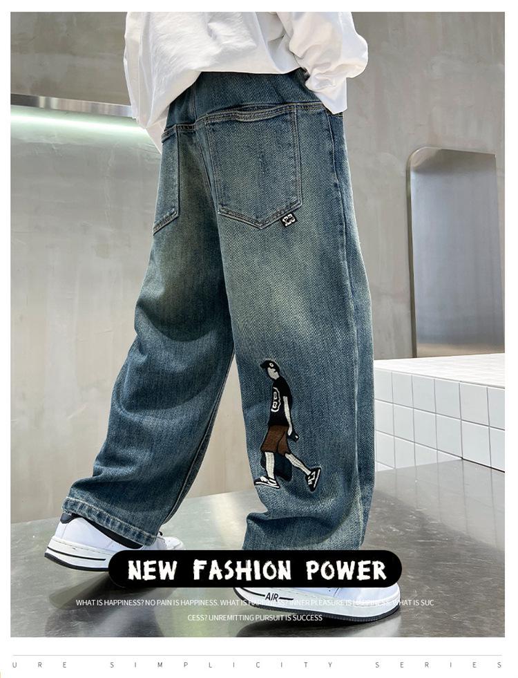 Детские зимние джинсы с толстой флисовой подкладкой - Теплые хлопковые брюки для детей среднего и старшего возраста (Коллекция 2025 г.)