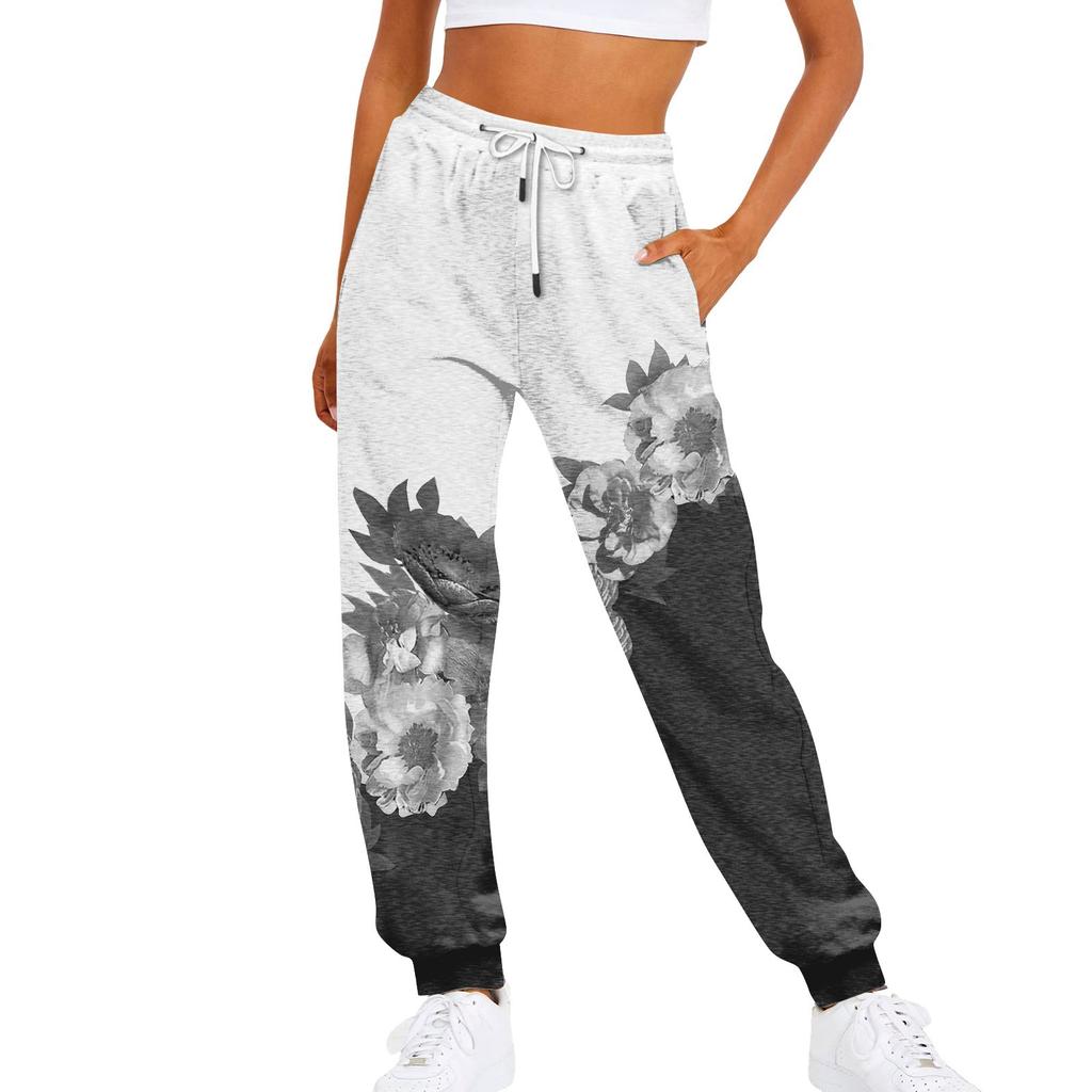 Women's Casual Fashion Sweatpants Printed Pants Elastic Waist Drawstring Pants