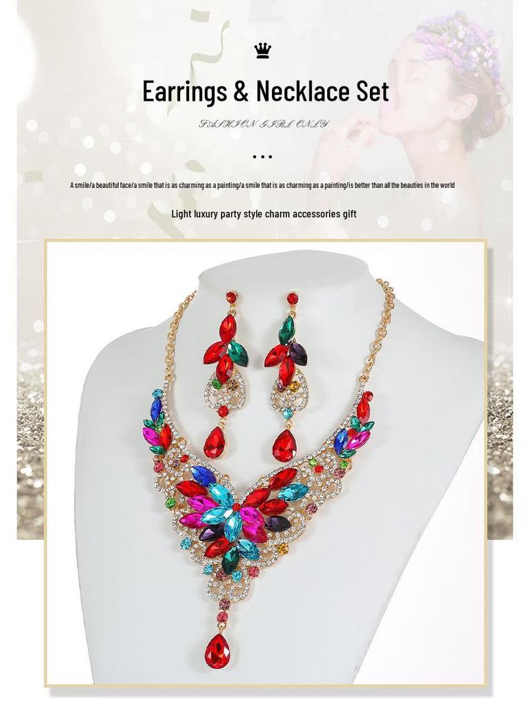 Преувеличенный ретро набор ожерелий с кристаллами и драгоценными камнями - Европейские и американские украшения для женщин