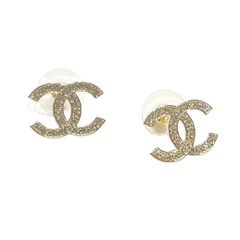 Chanel Серьги-гвоздики со стразами в форме двойного логотипа C Женские Золотые