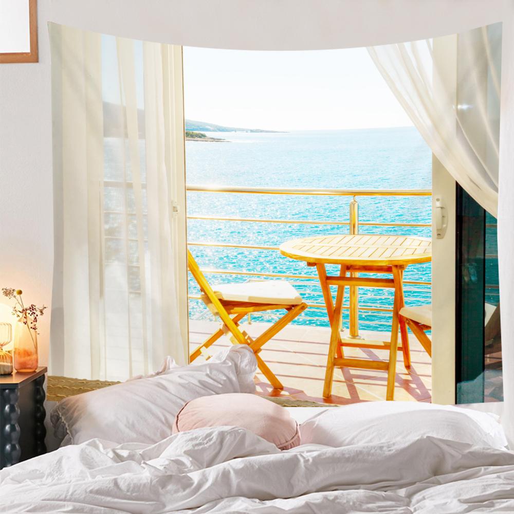 Подвесной домашний декор Настенный гобелен Имитация окна Вид на горы Гобелен Морское окно Лесная стена