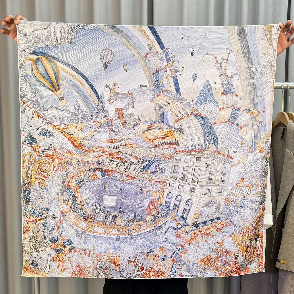 Шелковый твиловый шарф Silk Road в черно-белом французском стиле для весны/лета