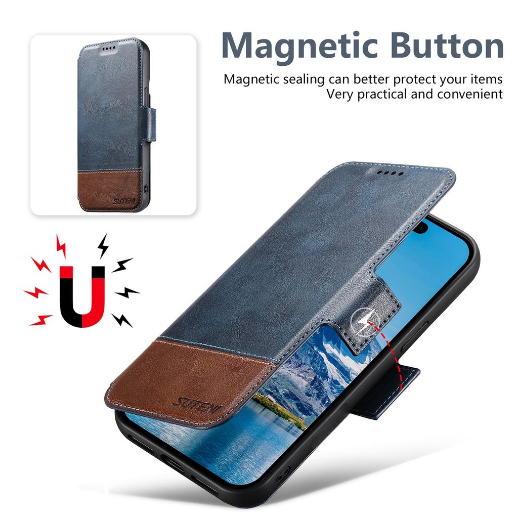 SUTENI Q-06 For iPhone 15 Pro Case Color Splicing Magnetic Detachable Leather Phone Cover