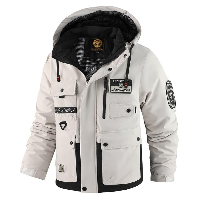 Осень Зима Мужская Повседневная Теплая Хлопковая Куртка для Отдыха на Открытом Воздухе Мужская Куртка Ветровка с Отстегивающимся Капюшоном Мужское Пальто