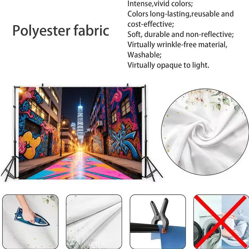 2D Urban Graffiti Night City Backdrop Neon Street Art Skyscraper Background