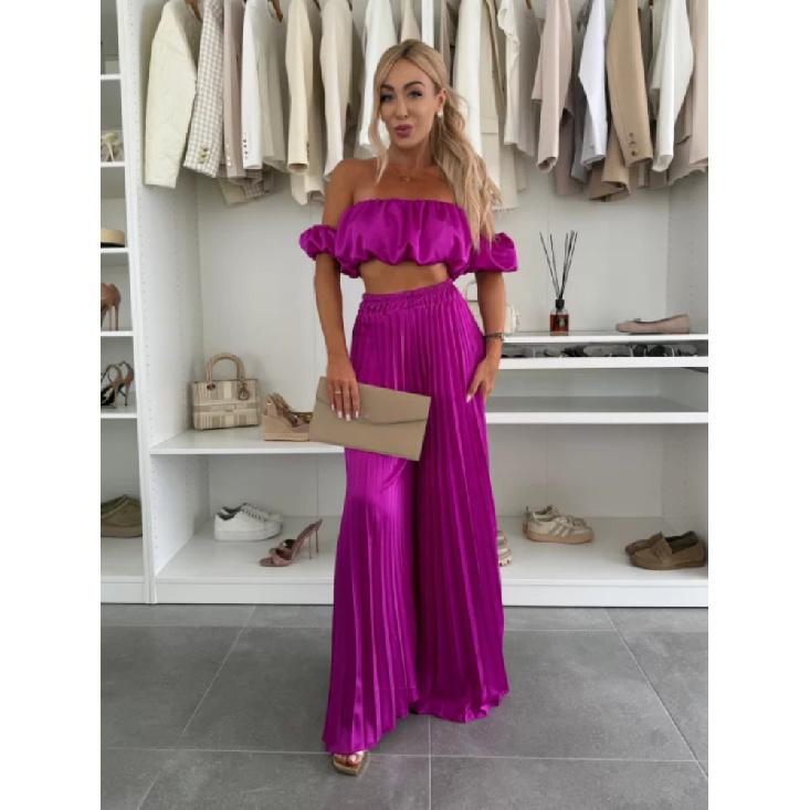 Элегантный однотонный комплект из жилета с длинным рукавом и плиссированных брюк для лета, новинка для женщин, модный и стильный наряд