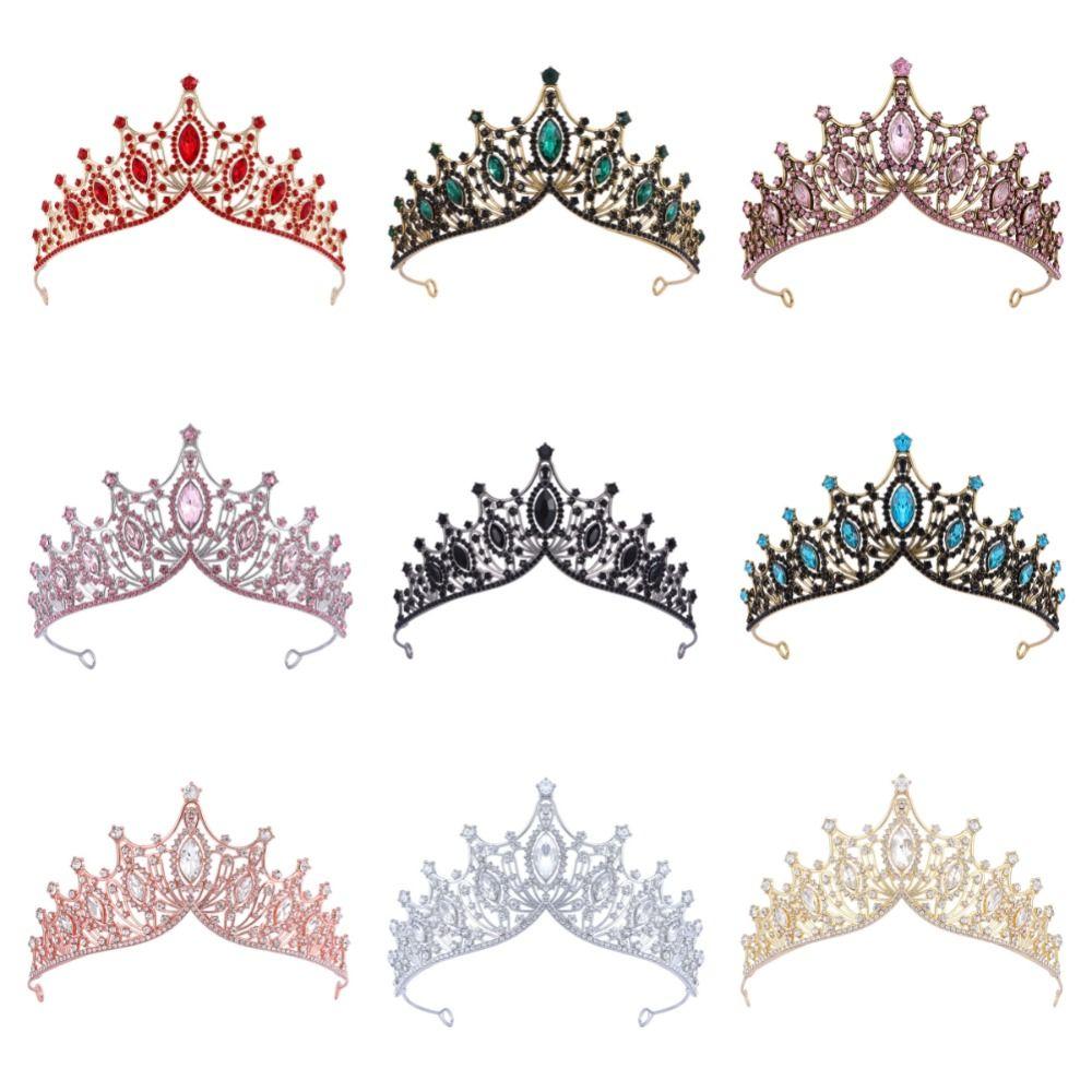 Metal Baroque Crown Shiny Rhinestone Crown Trendy Princess Tiara  Dress Accessories