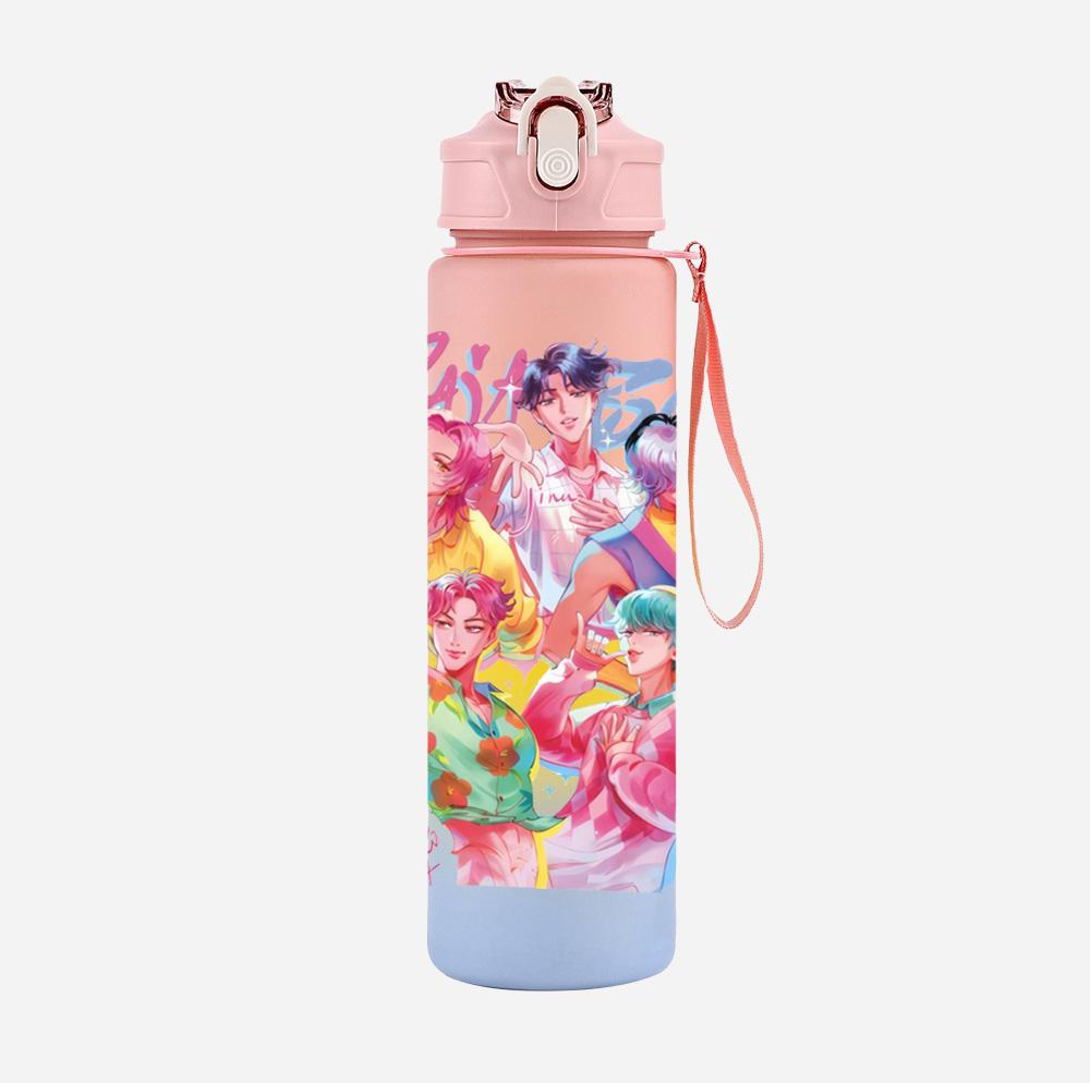 750Ml Water Bottler K-Pop Demon Hunters Printed Character Water Cup Large Capacity Outdoor Portable Rope Drinking Bottle for Boy Girl Gift