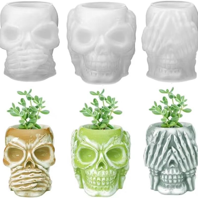 3 шт. Хэллоуин Череп Коробка для хранения Силиконовая форма из смолы Форма для бутылки/банки в форме черепа Эпоксидные силиконовые формы для литья