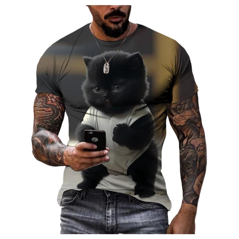 3D цифровой принт хип-хоп кот мультяшное животное мужской характер тренд стиль Харадзюку мода удобный быстросохнущий короткий рукав топ