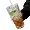 Striped Cup with Lid Straw Transparent Milk Iced Coffee Cup