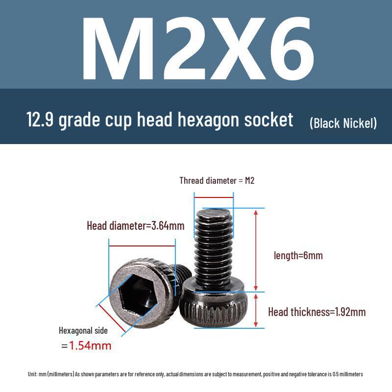 Yigu High-Strength Black Nickel Hex Socket Screw, M1.6-M4, Knurled Cup Head Bolt, 12.9 Grade.