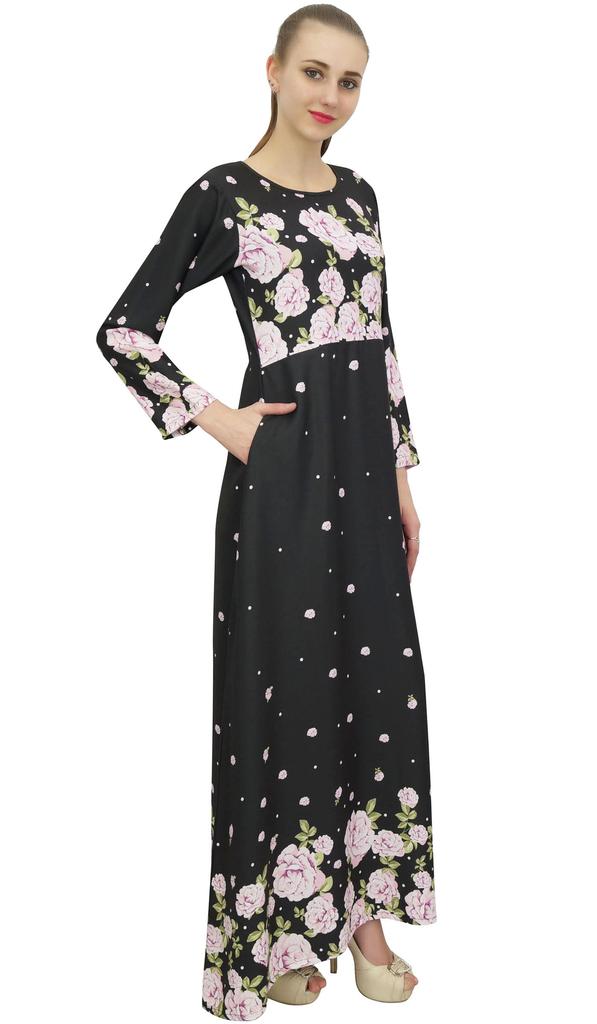 Bimba Женская повседневная цветочная цифровая печать длинная черная макси дизайнер