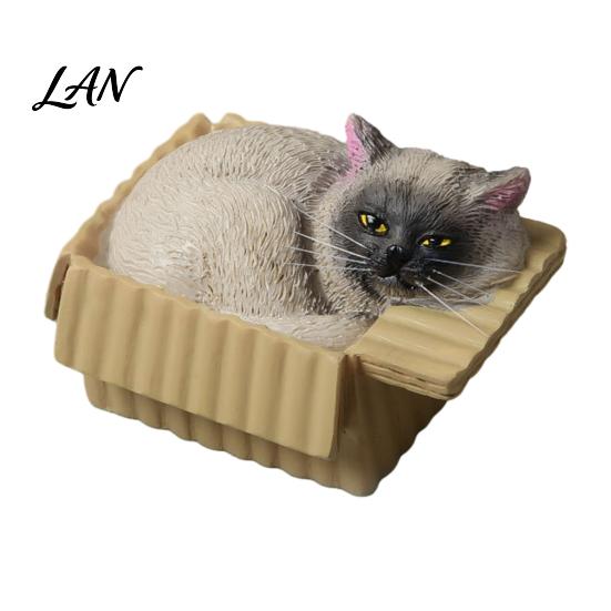Waterproof Cat Statue Mini Ornaments, Simulation Express Carton with Resin Kitten Figurines, Cute Healing Desk Accessory Desktop Car Dashboard Decor,