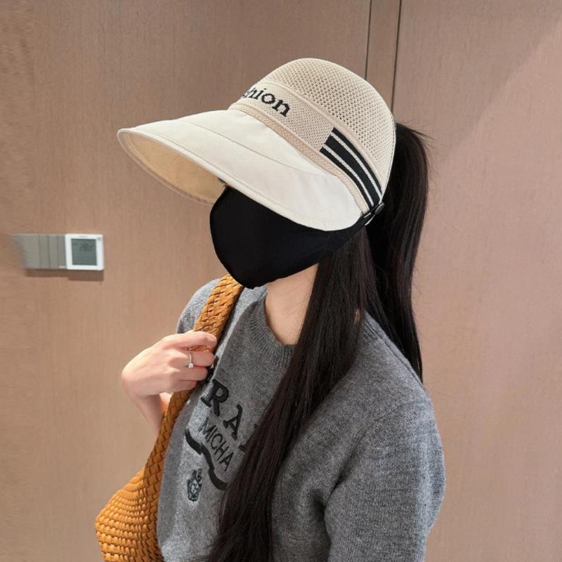 Hat Women's cap Empty top sun protection visor Big head circumference Small ponytail Internet celebrity Outdoor lady
