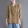 Womens Solid Casual Turn Down Collar Long Sleeve Cotton Blouse