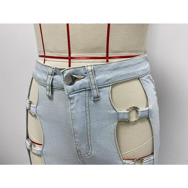 Женские новые сексуальные обтягивающие джинсы с металлическим кольцом и узкими штанинами