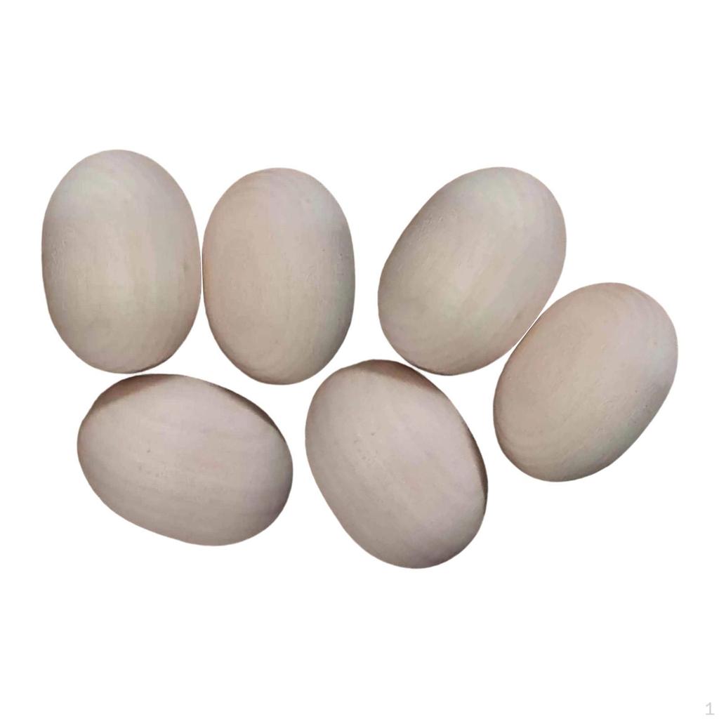 6Pcs Unpainted Wooden Eggs Easter Decorations Smooth To Paint Decorate Fake Unfinished Craft