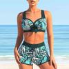 Women's Shoulder Strap Swimsuit Colorful Leaves Print Bikini Tankini Swimsuit