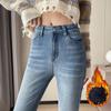 Women Warm Plush Flared Jeans Thermal Fleece Loose Denim Pants Female High Waist Urban Straight Flare Trouser
