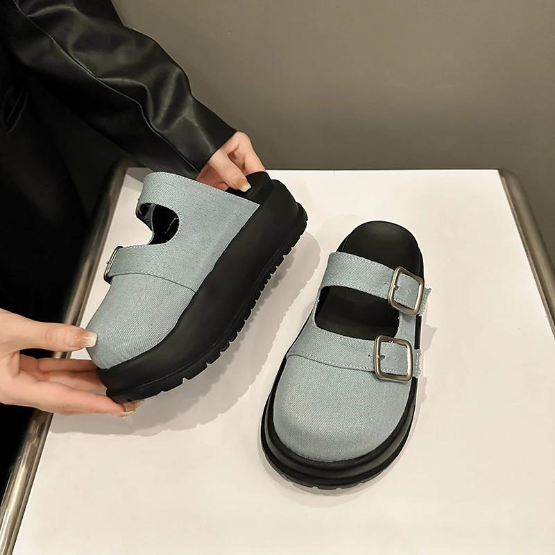 Fashion Women's Shoes 2024 Brand Baotou Women's Slippers Fashion Belt Buckle Daily Slippers Women Hot Sale Shallow Platform Slippers