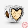 Романтический шарм-подвеска в виде золотого сердца из стерлингового серебра 925 пробы, двухцветный, с бусинами, в виде свечи для дня рождения, подходит для модных браслетов, для изготовления ювелирных изделий своими руками