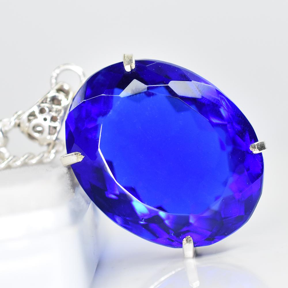 120.25 Ct Lab Created Blue Sapphire CERTIFIED Oval Pendant 925 Sterling Silver MY-PD-137-NS